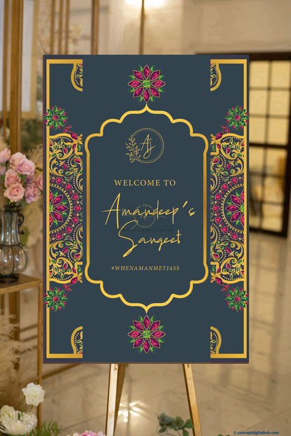 Dark Color Sangeet Welcome Sign Board