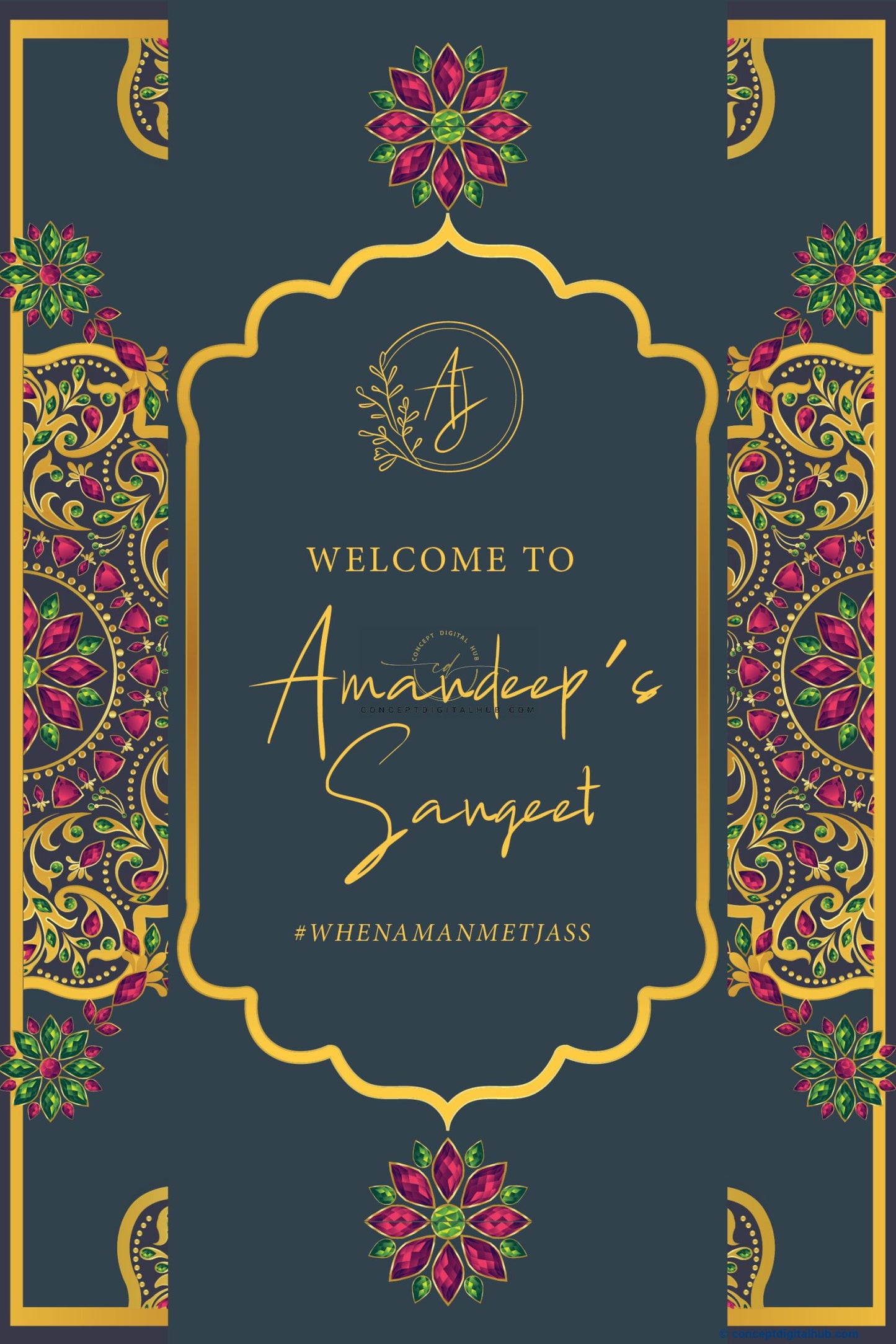 Dark Color Sangeet Welcome Sign Board