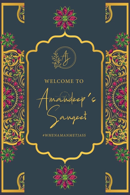 Dark Color Sangeet Welcome Sign Board