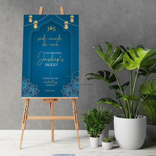 Elegant Blue Jaggo Welcome Sign Board