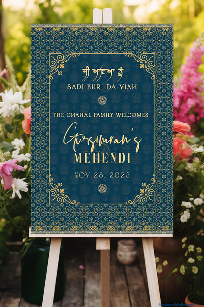Nile Blue Color Geometric Pattern Welcome Board for Mehendi