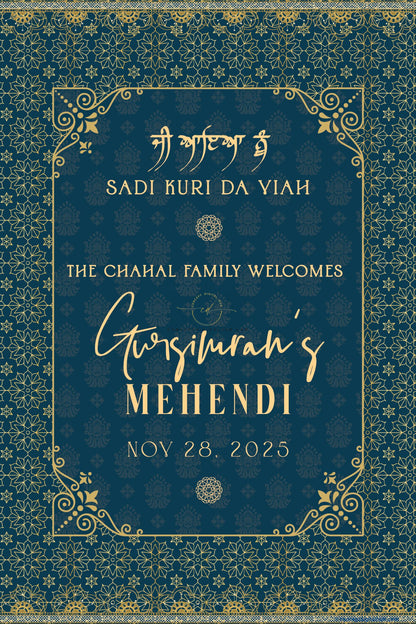 Nile Blue Color Geometric Pattern Welcome Board for Mehendi