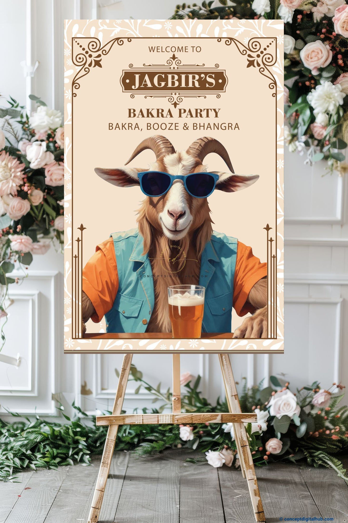 Almond Color Bakra Welcome Sign Board for Fusion