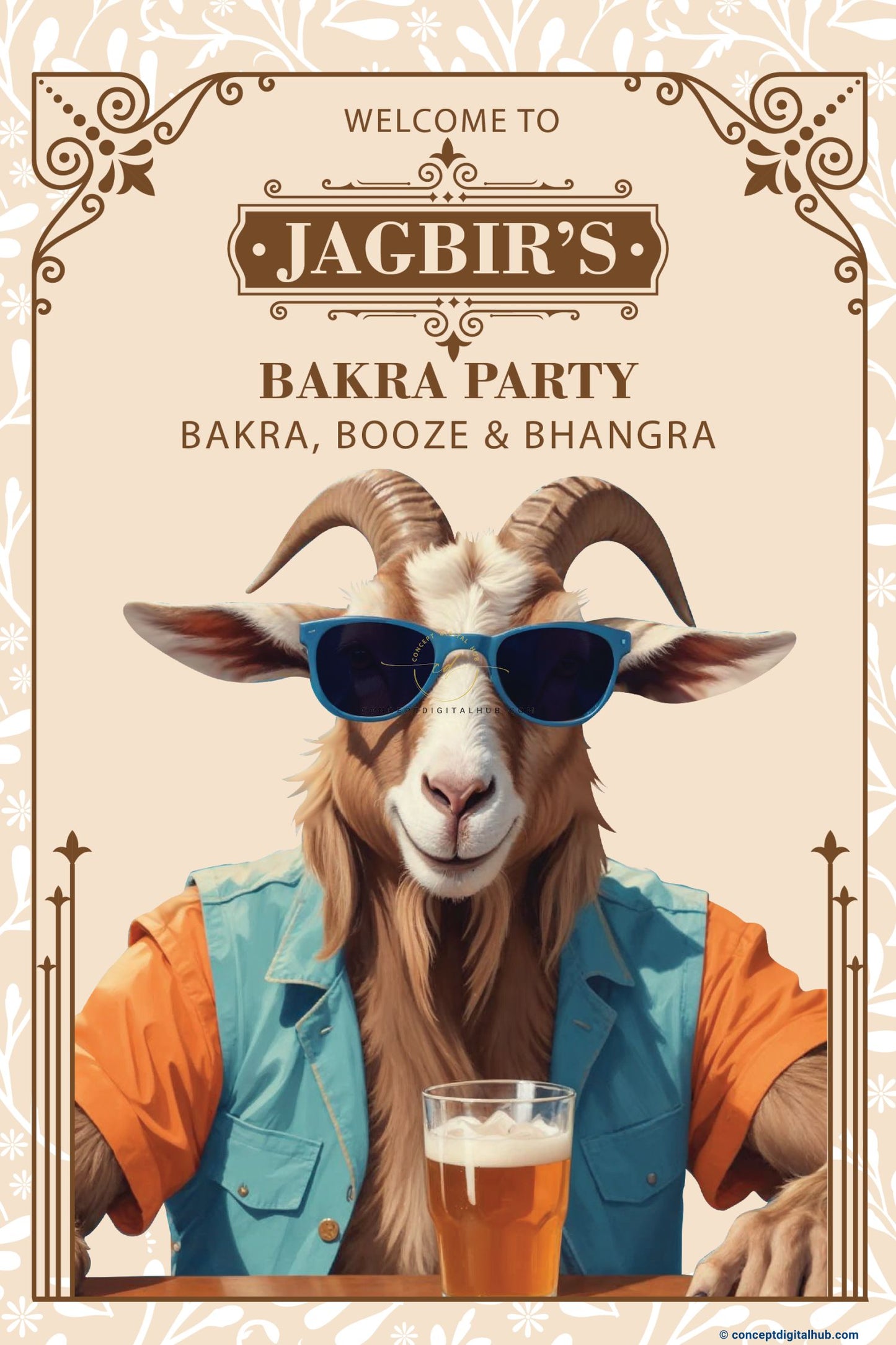 Almond Color Bakra Welcome Sign Board for Fusion
