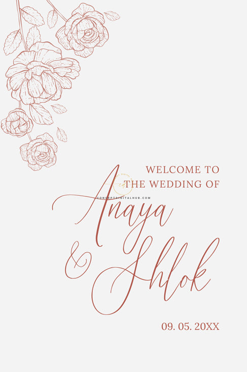 Minimal Pink Flower Wedding Welcome Board