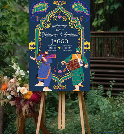 Blue and Dholki Welcome Sign Board for Jaggo