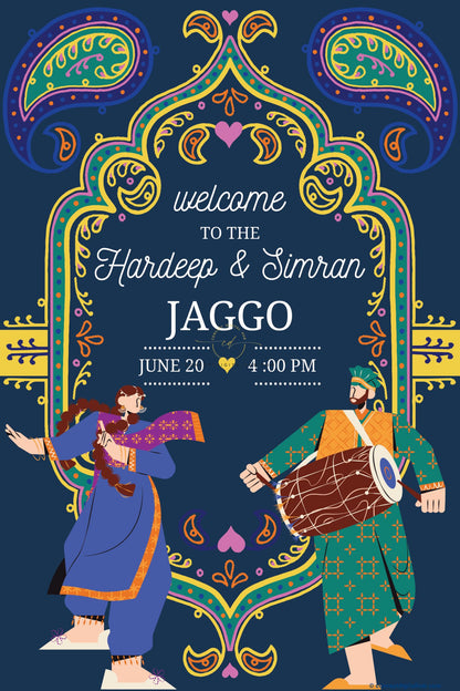 Blue and Dholki Welcome Sign Board for Jaggo