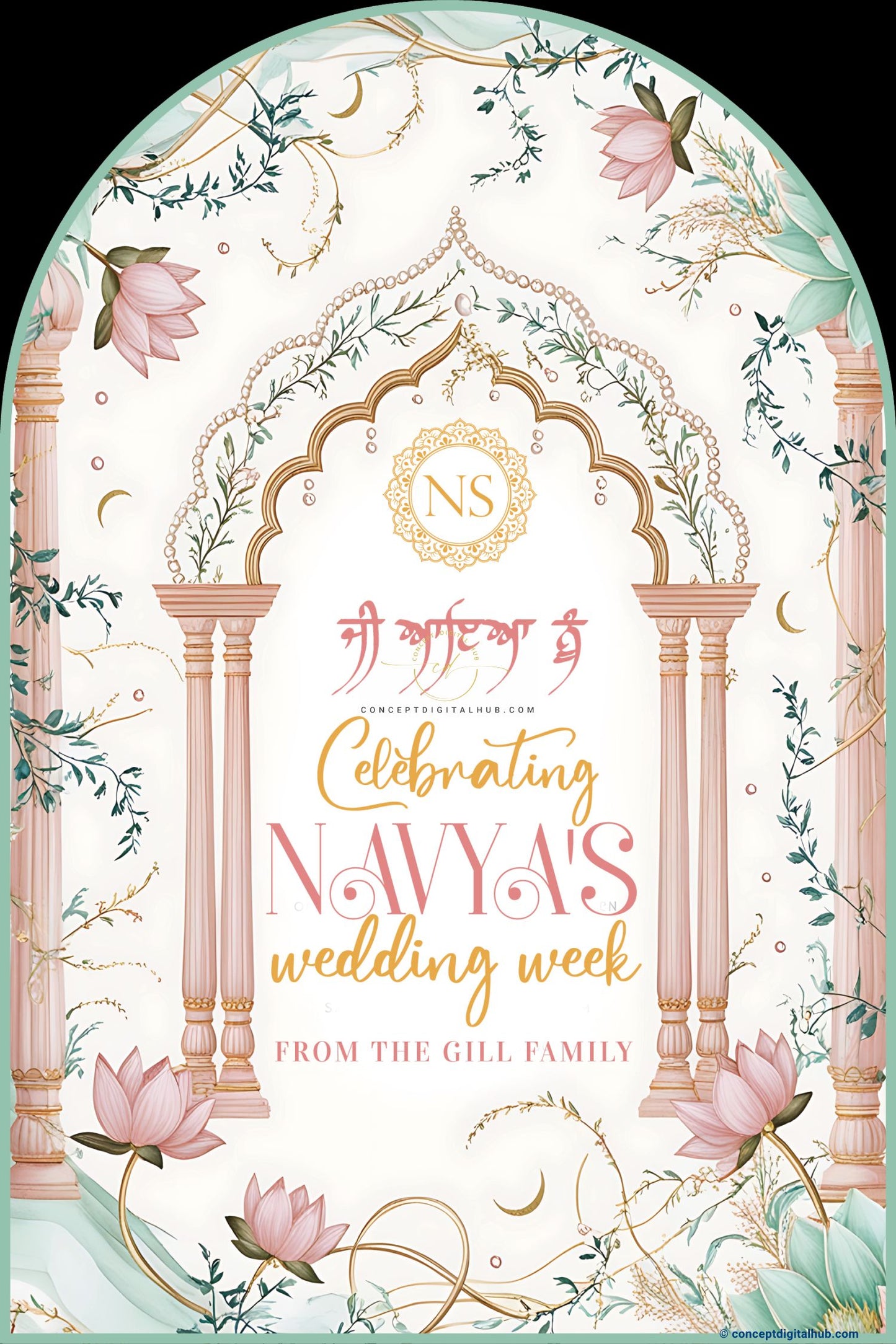 Rose Gold Color Pink Lotuses Welcome Board for Weddig Week