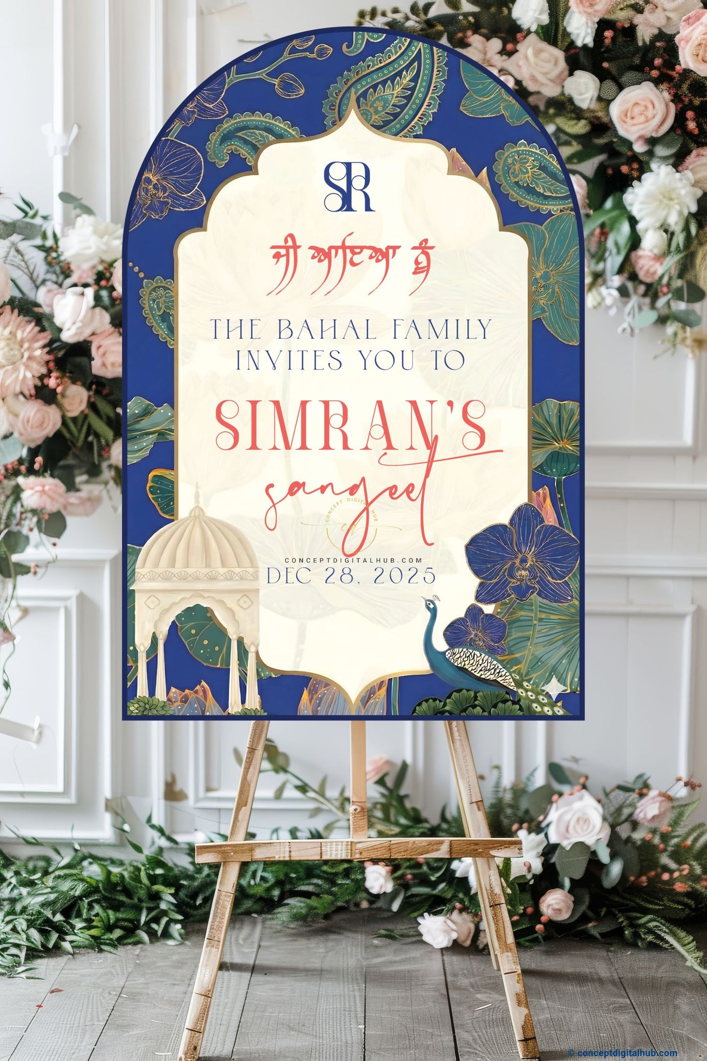 Royal Blue Color Paisley Motifs Welcome Board for Sangeet