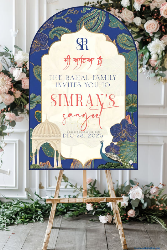 Royal Blue Color Paisley Motifs Welcome Board for Sangeet