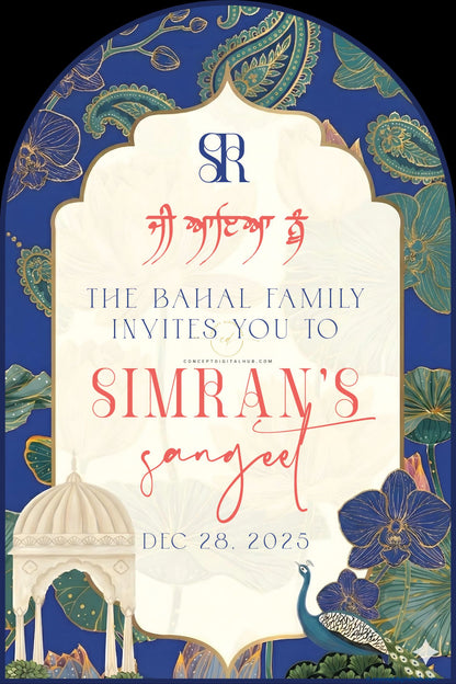 Royal Blue Color Paisley Motifs Welcome Board for Sangeet
