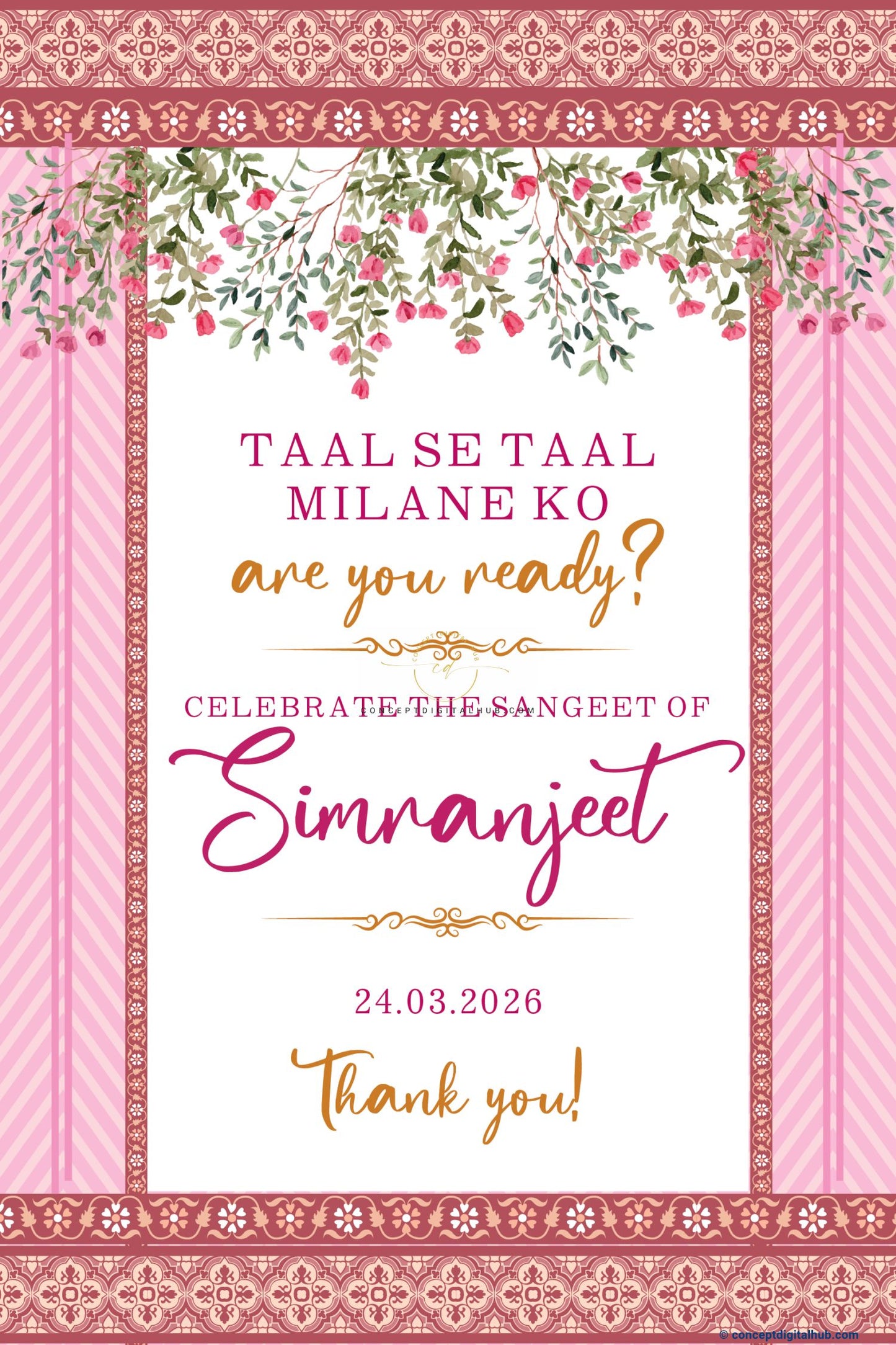 Blush Pink Color Floral Garland Welcome Board for Sangeet