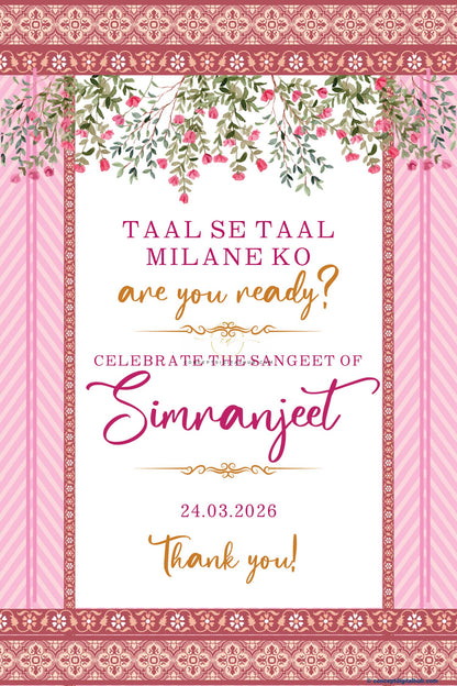 Blush Pink Color Floral Garland Welcome Board for Sangeet
