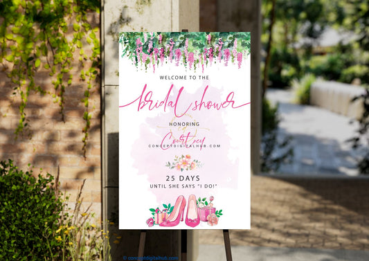 Pink Green Bridal Shower Welcome Sign Board