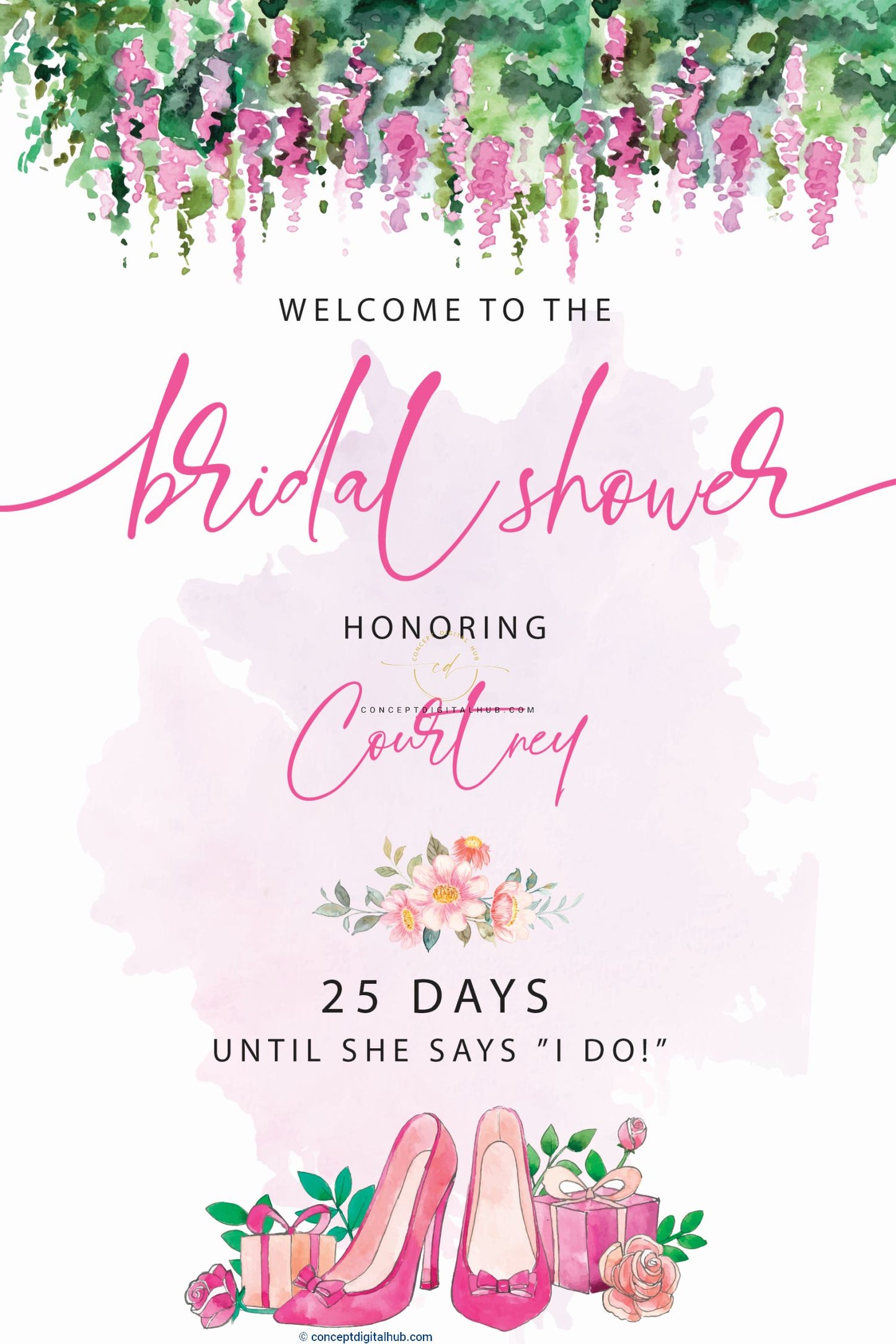 Pink Green Bridal Shower Welcome Sign Board