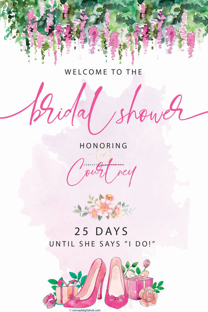 Pink Green Bridal Shower Welcome Sign Board