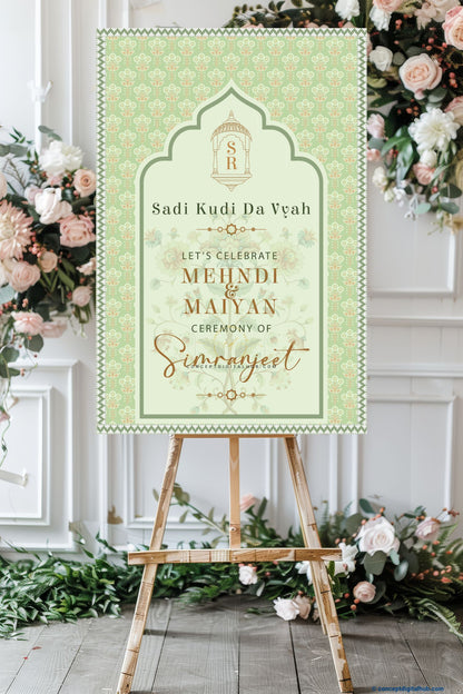 Sage Green Color Hanging Lantern Welcome Board for Mehendi