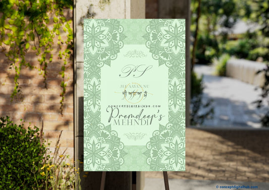 Green Color Mandala Art Welcome Board for Mehndi