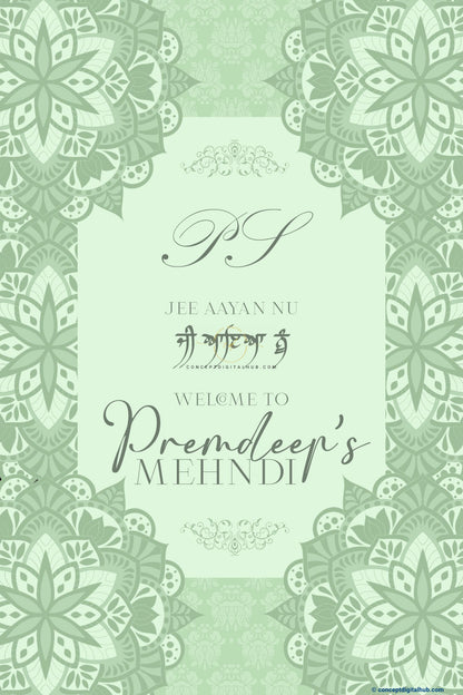 Green Color Mandala Art Welcome Board for Mehndi