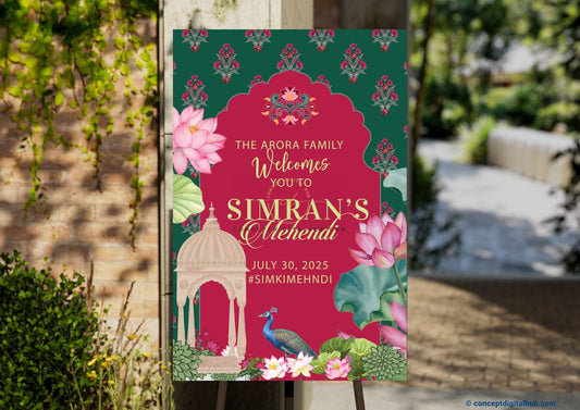 Bright Maroon Color Floral Welcome Board for Mehndi