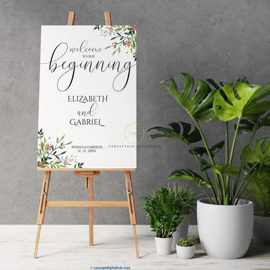 Welcome to the beginning wedding sign board