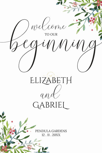 Welcome to the beginning wedding sign board