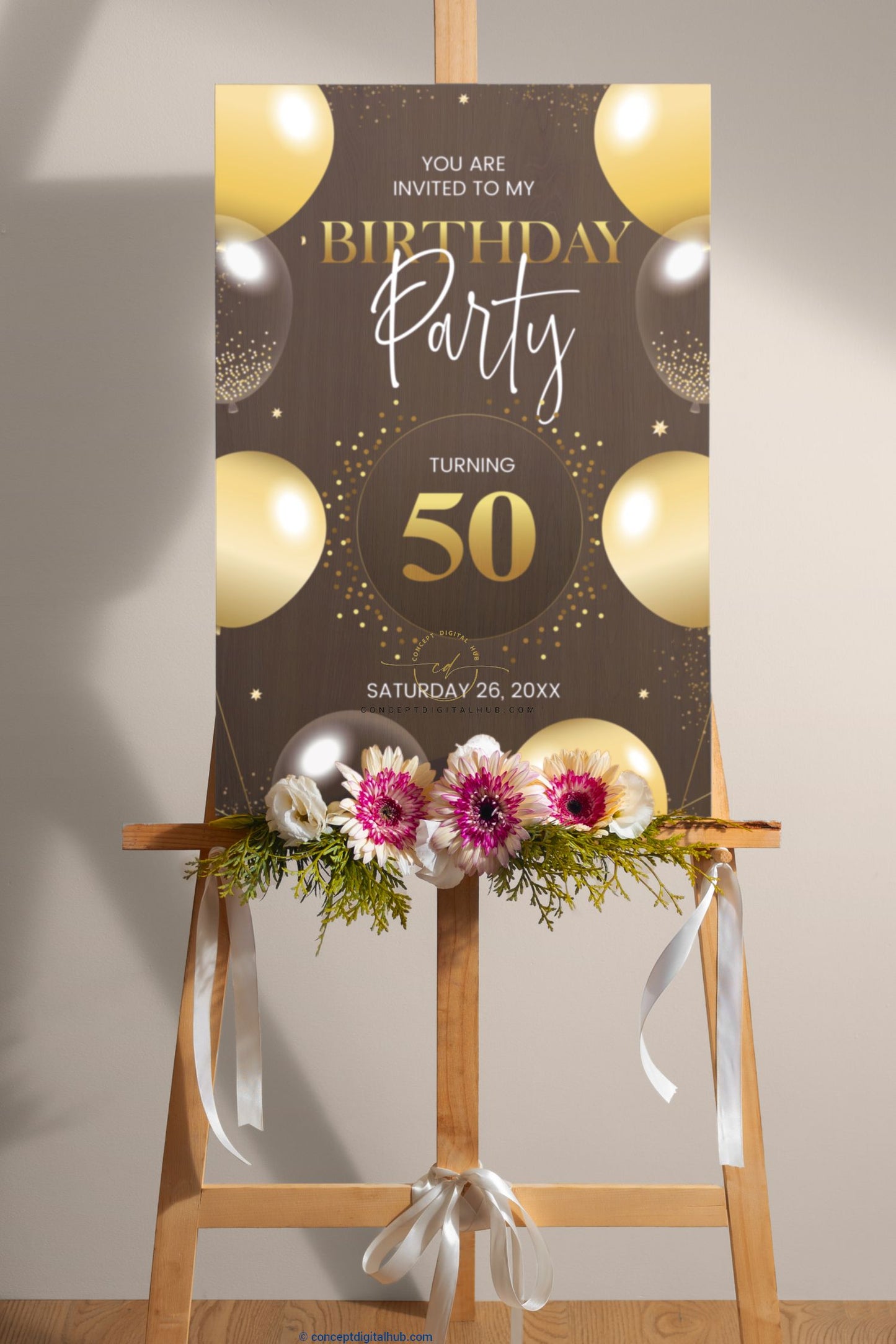 50th Birthday Welcome Board In Gold