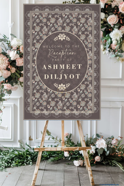 Davy Grey Color Floral Welcome Board for Wedding Week