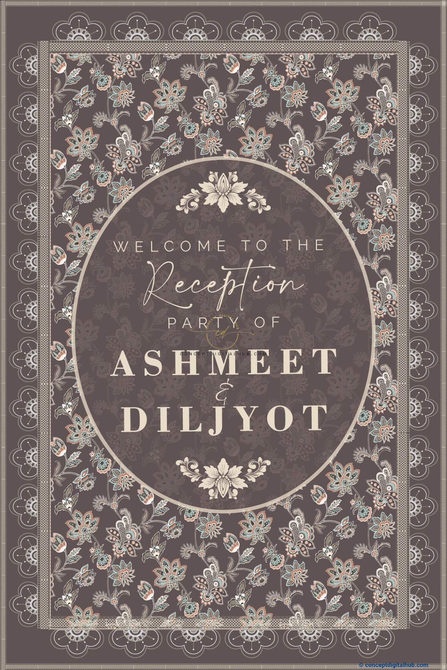 Davy Grey Color Floral Welcome Board for Wedding Week