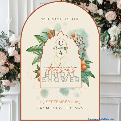 Eggshell Color Orange Fruit Welcome Board for Bridal Shower