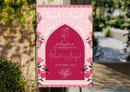 Pink Color Welcome Board for Wedding