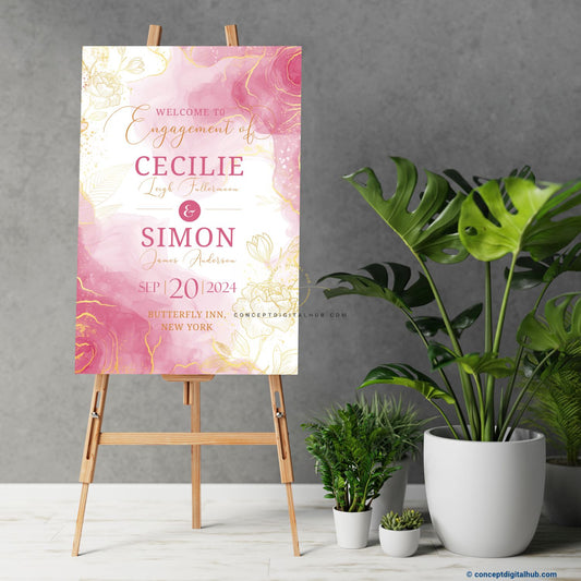 Pink Premium Welcome Sign Board for Engagement