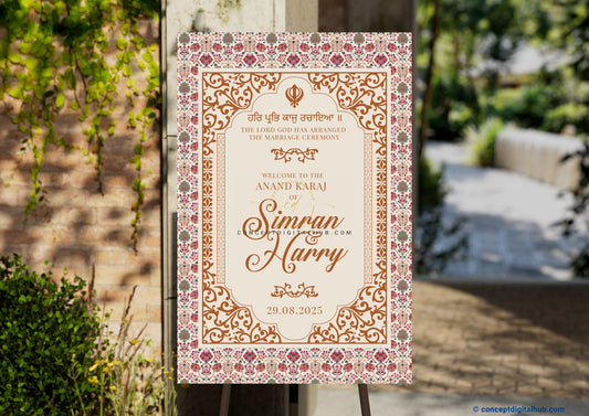 Satin Linen Color Persian Floral Pattern Welcome Board for Anand Karaj