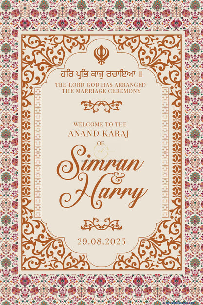 Satin Linen Color Persian Floral Pattern Welcome Board for Anand Karaj