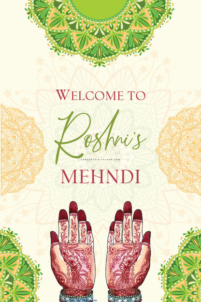 Green Welcome Sign Board For Mehndi