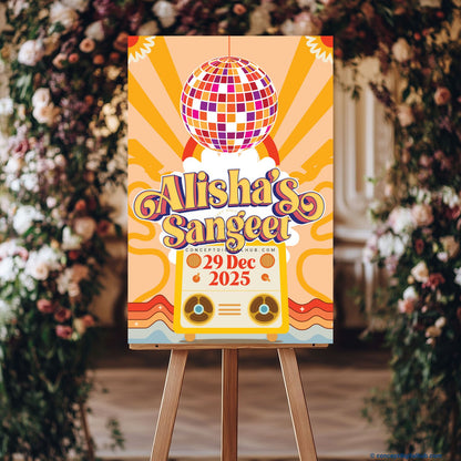 Peach Color Disco Ball Hanging Welcome Board for Sangeet