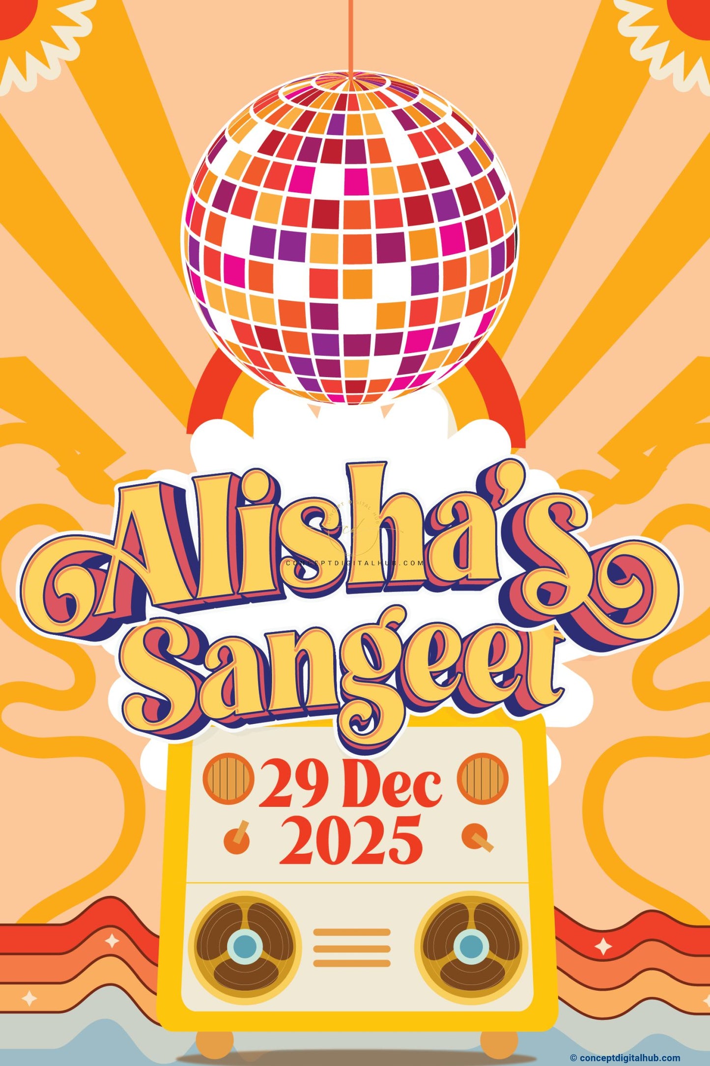 Peach Color Disco Ball Hanging Welcome Board for Sangeet