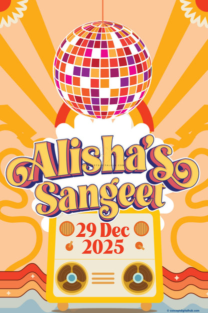 Peach Color Disco Ball Hanging Welcome Board for Sangeet