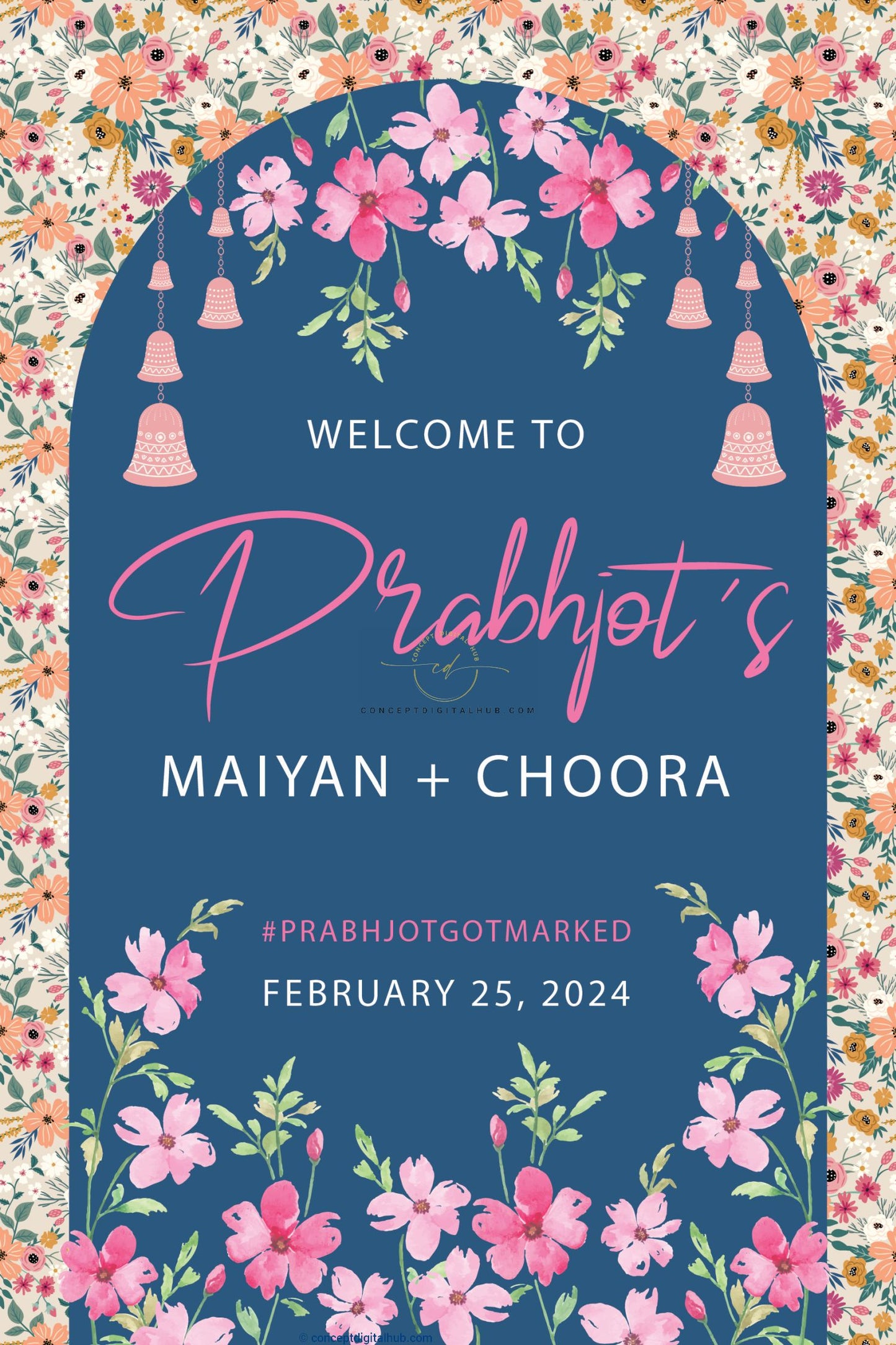 Teal Pink Maiyan Choora Welcome Sign Board