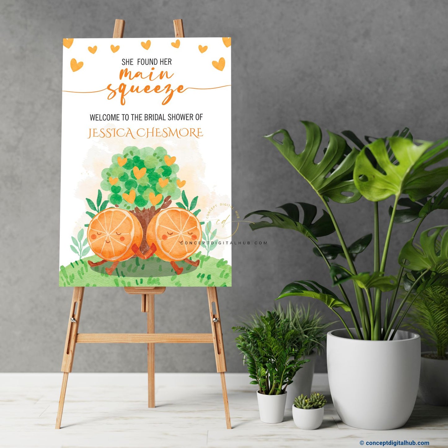 Orange Citrus Bridal Shower Welcome Sign Board