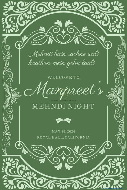 Green Mehndi Welcome Sign Board