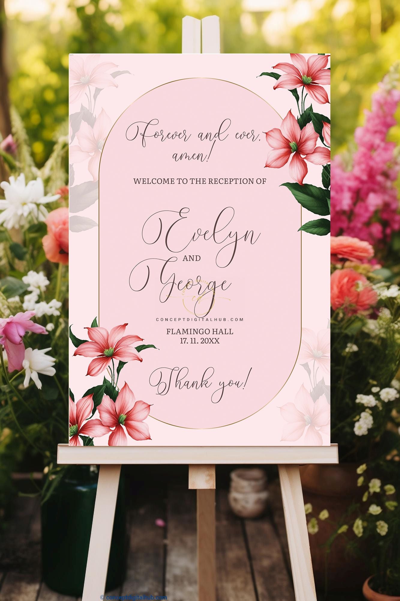 Pink Colored Wedding Reception Welcome Sign Board