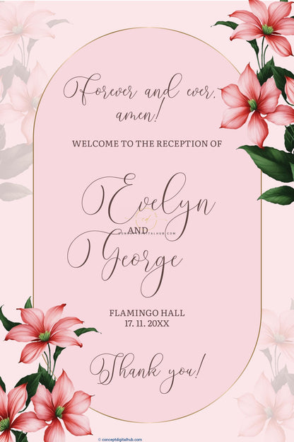 Pink Colored Wedding Reception Welcome Sign Board