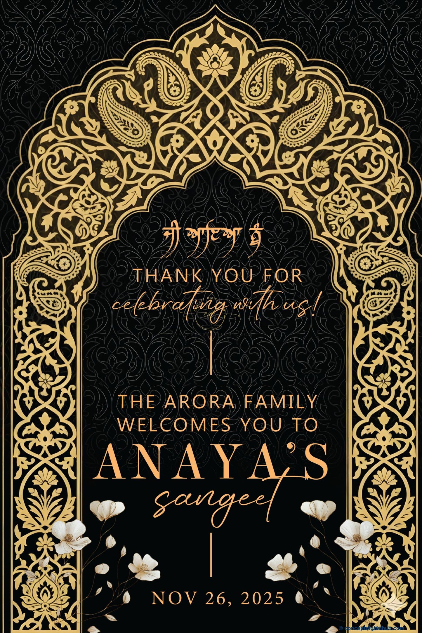 Matte Black Color Paisley Motifs Welcome Board for Sangeet