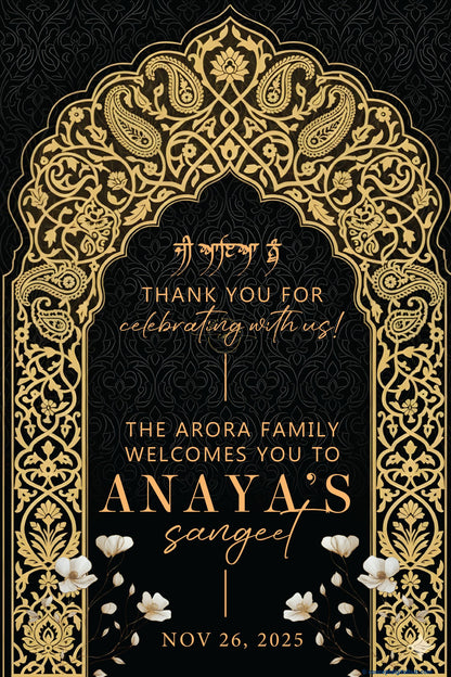 Matte Black Color Paisley Motifs Welcome Board for Sangeet