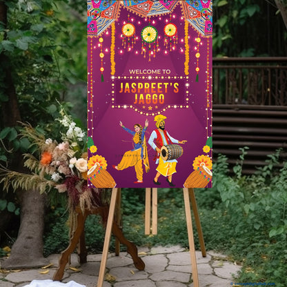 Purple Color Dhol Welcome Sign Board for Jaggo