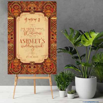Winter Hazel Color Kerala Mural Welcome Board for Wedding Week