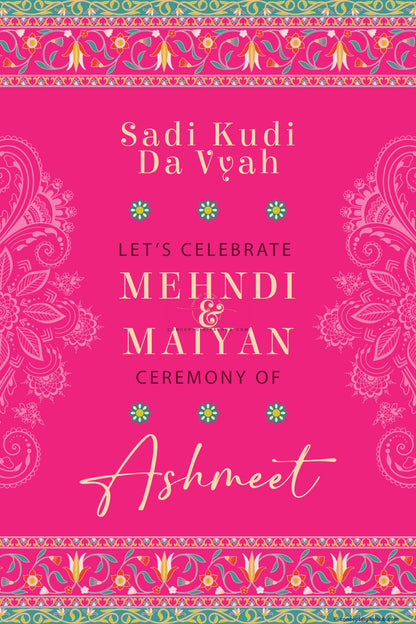 Deep Pink Color Floral Welcome Board for Mehndi