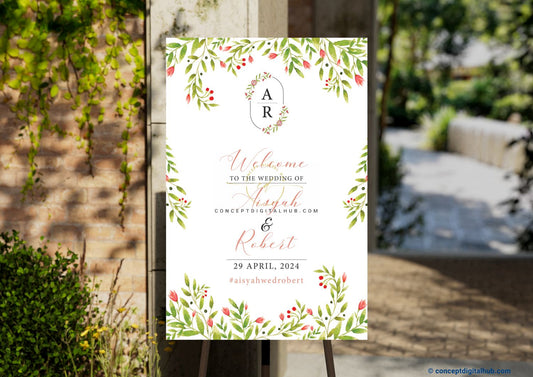 Wedding Welcome Sign Board With Tulip Flowers