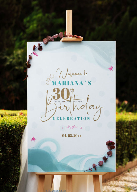 Blue Wave Birthday Welcome Sign Board